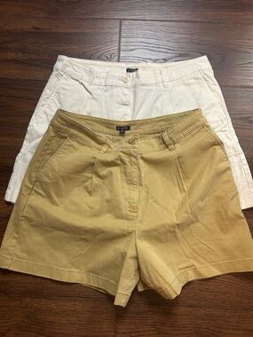 J. Crew Women's Tan and Cream High-Waist Cotton Shorts Duo